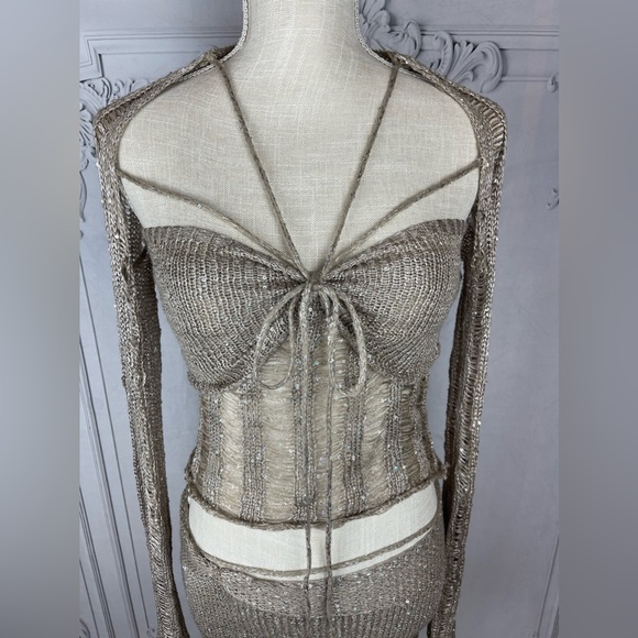 Polly Sequin Crochet Three Piece Skirt Sweater Dress Set - Picture 9 of 17